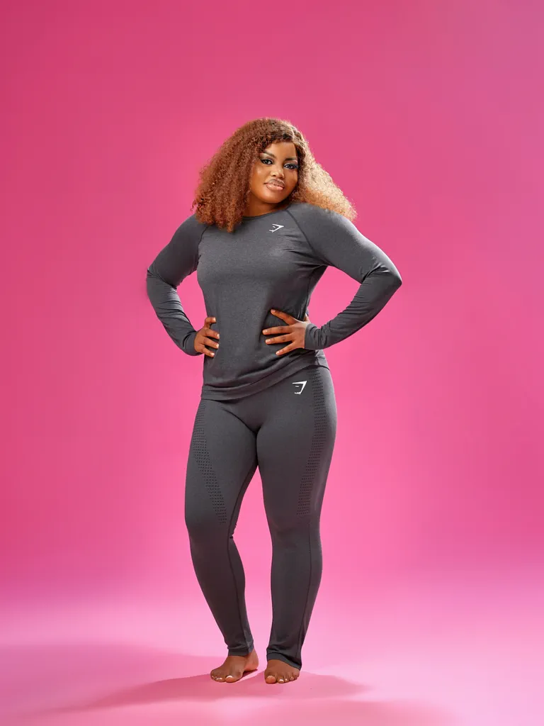 After DressMe result with black activewear set on the right